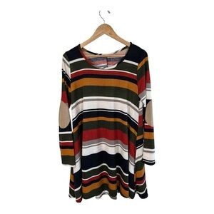 Striped Multicolor Women's Elbow Patches Mini Dress NWOT